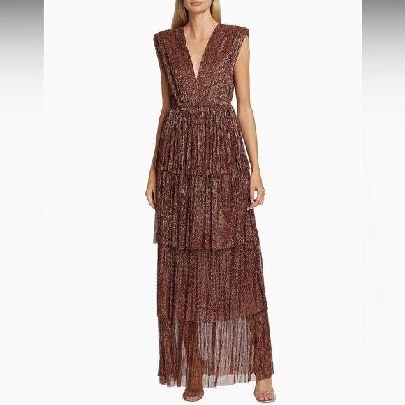 Sabina Musayev Dresses & Skirts - Sabina Musayev Skylar Metallic Tiered Maxi Dress Size XS
(Flaw)